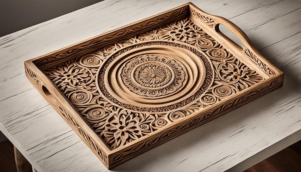 Creative Co-Op Paulownia Wood Hand-Carved Tray