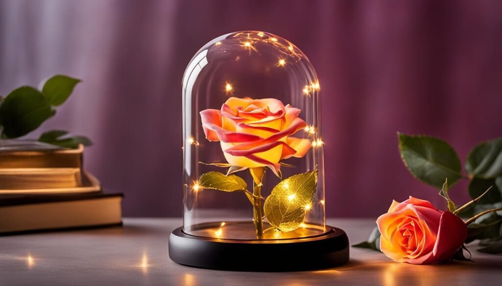 light-up rose in a glass dome